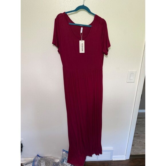 New Viishow Maxi dress Burgandy Red Knit Scoop Neck Womans XL - Picture 1 of 4